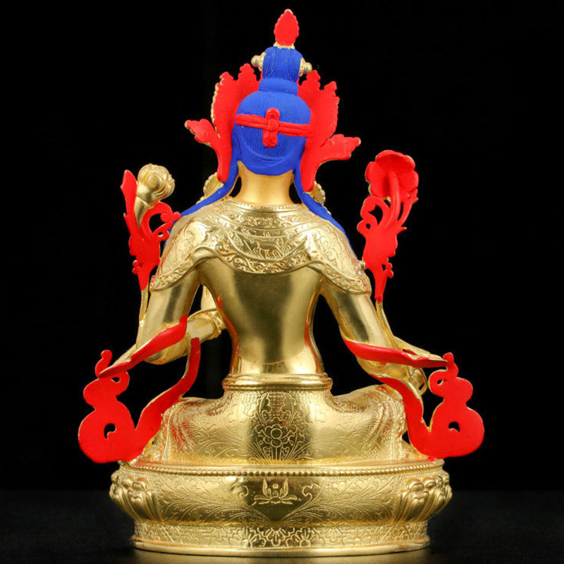 5 Inch Green Tara Protection Buddha Statue Copper Gold Plated