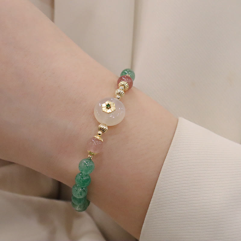 Green Strawberry Quartz Chalcedony Flower Gratitude Bracelet