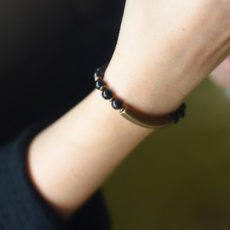 Unisex Obsidian Peace Bracelet with Red Jasper & Moss Agate