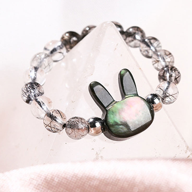 Verstellbarer 3 mm schwarzer Rutilquarz-Kaninchenring