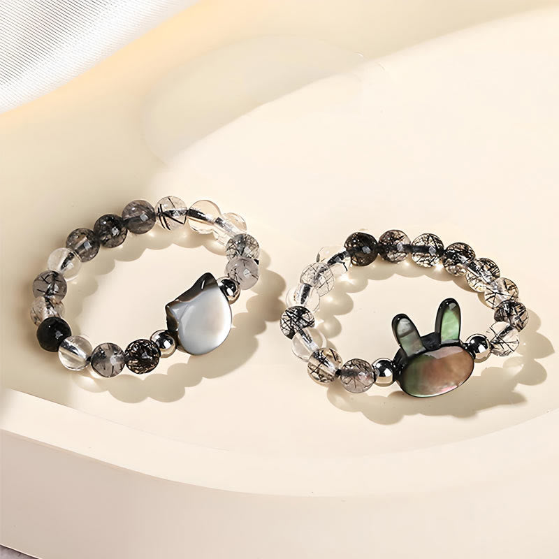 Verstellbarer 3 mm schwarzer Rutilquarz-Kaninchenring