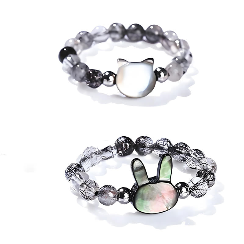 Verstellbarer 3 mm schwarzer Rutilquarz-Kaninchenring