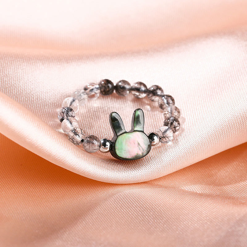 Verstellbarer 3 mm schwarzer Rutilquarz-Kaninchenring