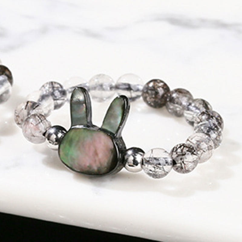 Verstellbarer 3 mm schwarzer Rutilquarz-Kaninchenring