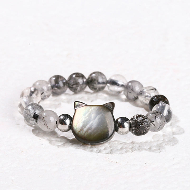 Verstellbarer 3 mm schwarzer Rutilquarz-Kaninchenring