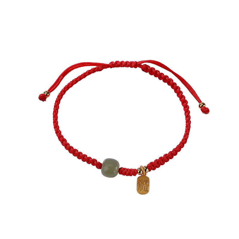 Verstellbares 7x8mm Hetian Jade Red String Blessing Armband