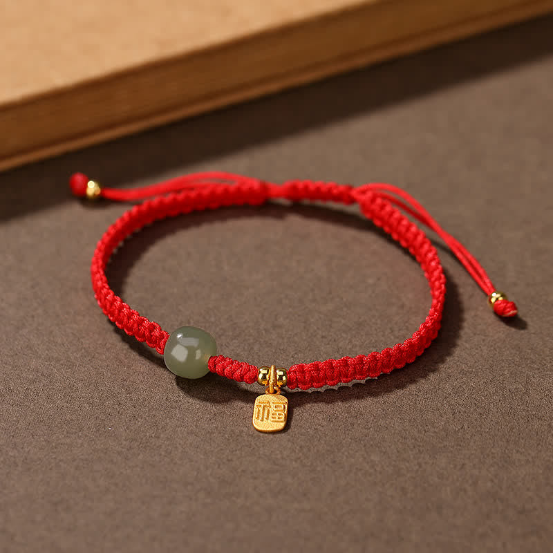 Verstellbares 7x8mm Hetian Jade Red String Blessing Armband