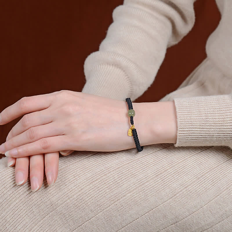 Verstellbares 7x8mm Hetian Jade Red String Blessing Armband