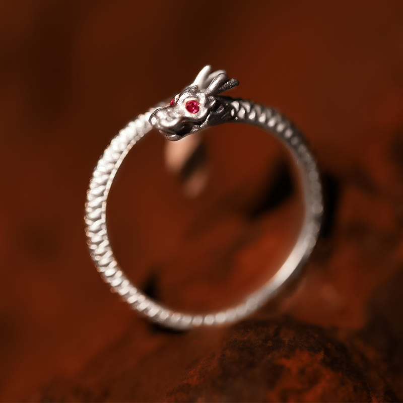Verstellbarer Glücksschutzring aus 925er Sterlingsilber mit Drachenmotiv