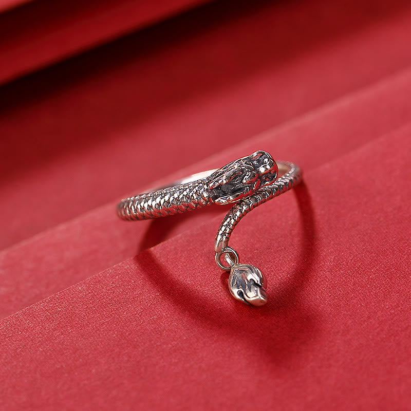 Verstellbarer Glücksschutzring aus 925er Sterlingsilber mit Drachenmotiv