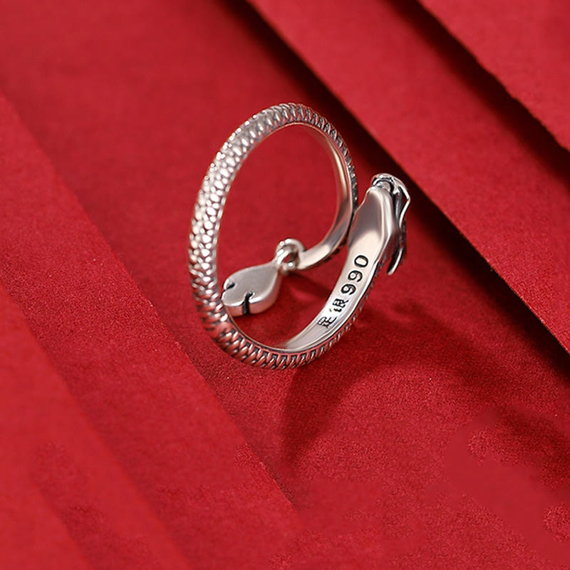 Verstellbarer Glücksschutzring aus 925er Sterlingsilber mit Drachenmotiv