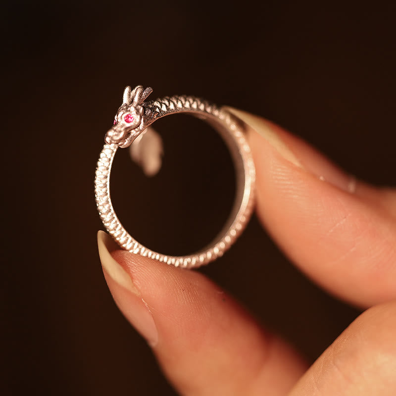 Verstellbarer Glücksschutzring aus 925er Sterlingsilber mit Drachenmotiv
