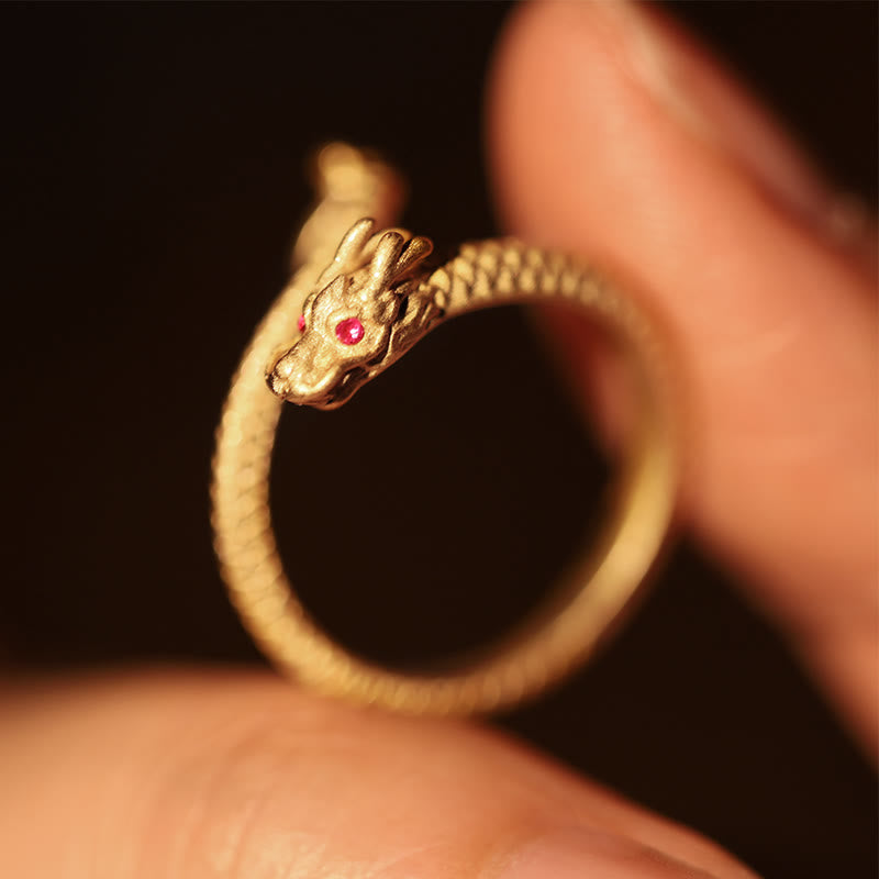Verstellbarer Glücksschutzring aus 925er Sterlingsilber mit Drachenmotiv