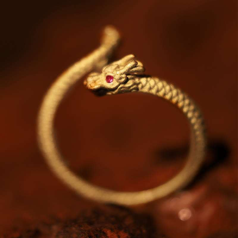 Verstellbarer Glücksschutzring aus 925er Sterlingsilber mit Drachenmotiv