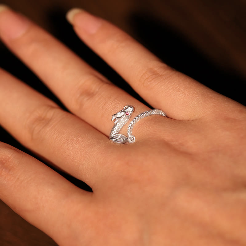 Verstellbarer Glücksschutzring aus 925er Sterlingsilber mit Drachenmotiv