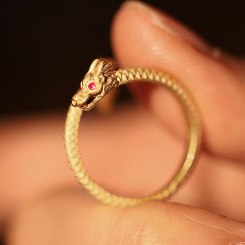 Verstellbarer Glücksschutzring aus 925er Sterlingsilber mit Drachenmotiv