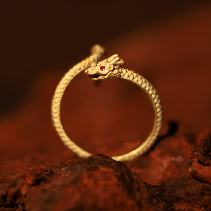 Verstellbarer Glücksschutzring aus 925er Sterlingsilber mit Drachenmotiv