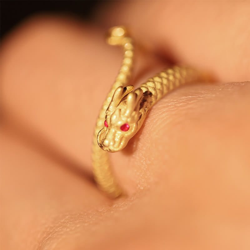 Verstellbarer Glücksschutzring aus 925er Sterlingsilber mit Drachenmotiv