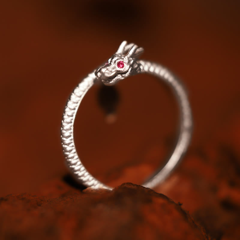 Verstellbarer Glücksschutzring aus 925er Sterlingsilber mit Drachenmotiv