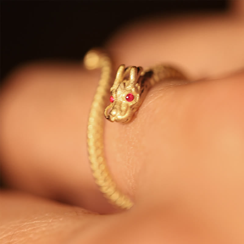 Verstellbarer Glücksschutzring aus 925er Sterlingsilber mit Drachenmotiv