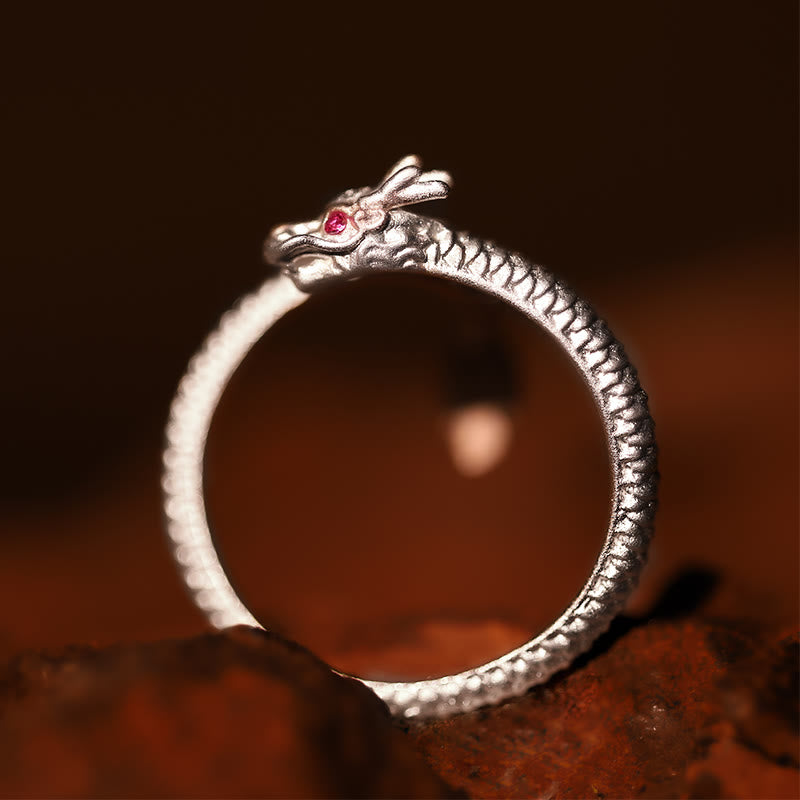Verstellbarer Glücksschutzring aus 925er Sterlingsilber mit Drachenmotiv