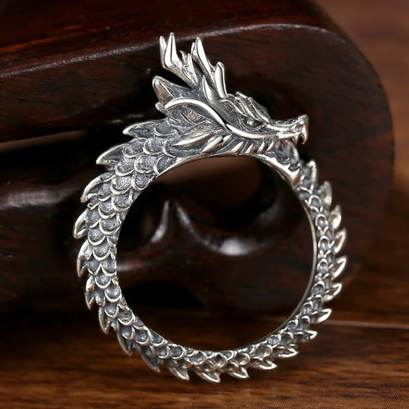 Verstellbarer 925 Sterling Silber Drachen Erfolgsschutzring