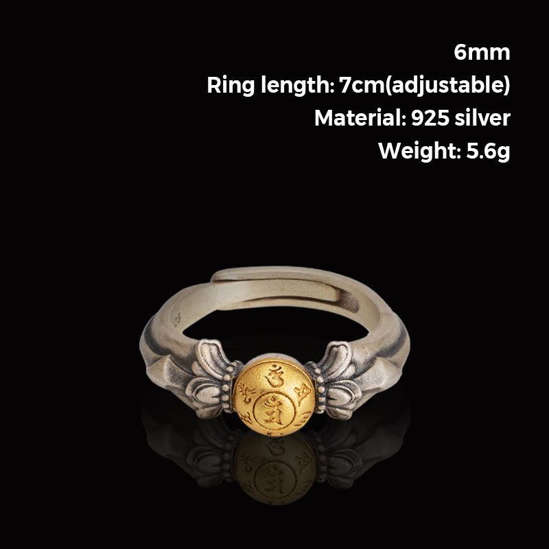 Verstellbarer Ring aus 925er Sterlingsilber mit Mantras „Om Mani Padme Hum“