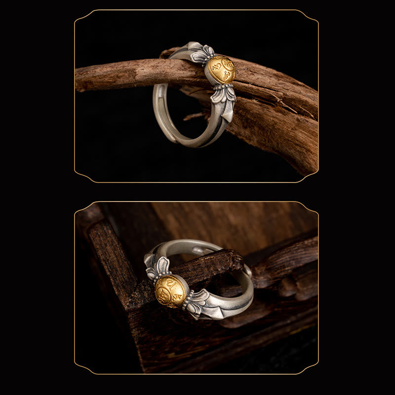 Verstellbarer Ring aus 925er Sterlingsilber mit Mantras „Om Mani Padme Hum“
