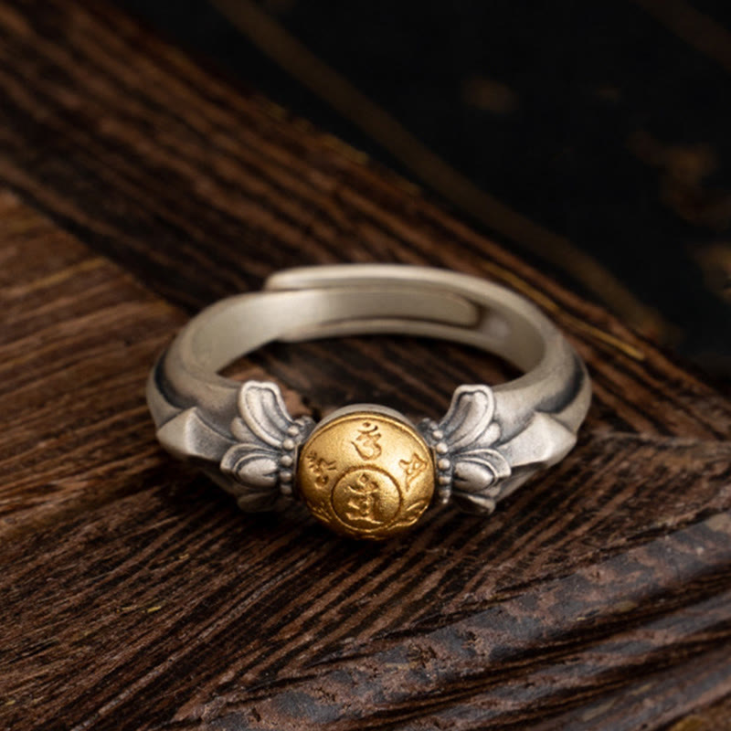 Verstellbarer Ring aus 925er Sterlingsilber mit Mantras „Om Mani Padme Hum“
