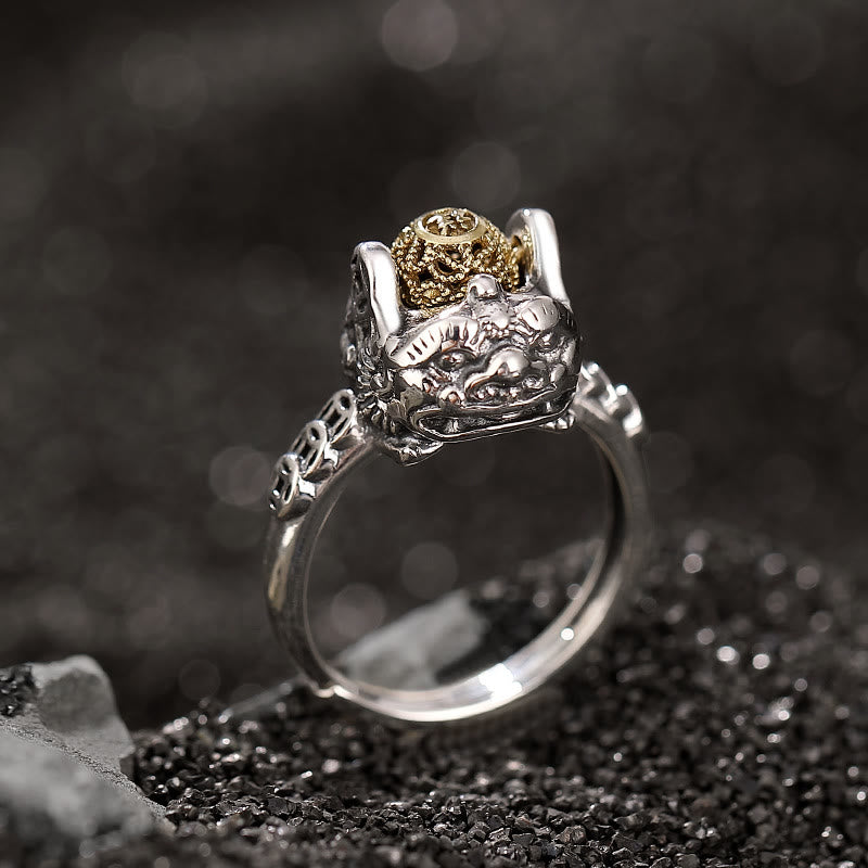 Verstellbarer Reichtumsring aus 925er Sterlingsilber mit PiXiu-Kupfermünze