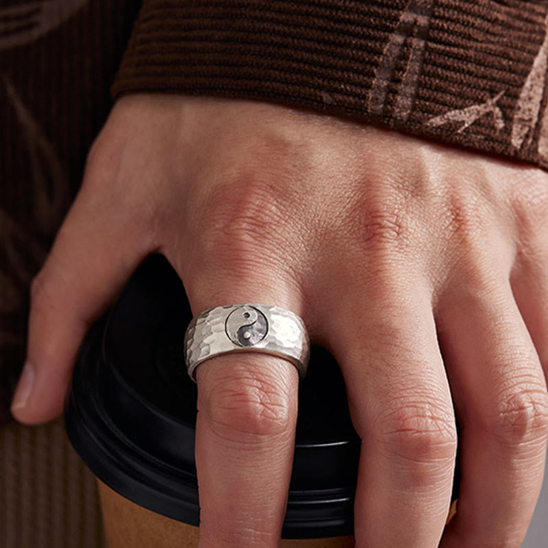 Verstellbarer Yin-Yang-Bagua-Harmoniering aus 999er Silber