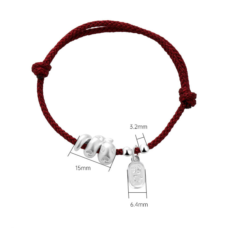 Verstellbares 999 Sterling Silber Schlangenarmband mit roter Schnur für Glück