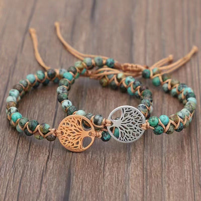 Verstellbares Armband mit afrikanischem Türkis und Lebensbaum, 16–30 cm