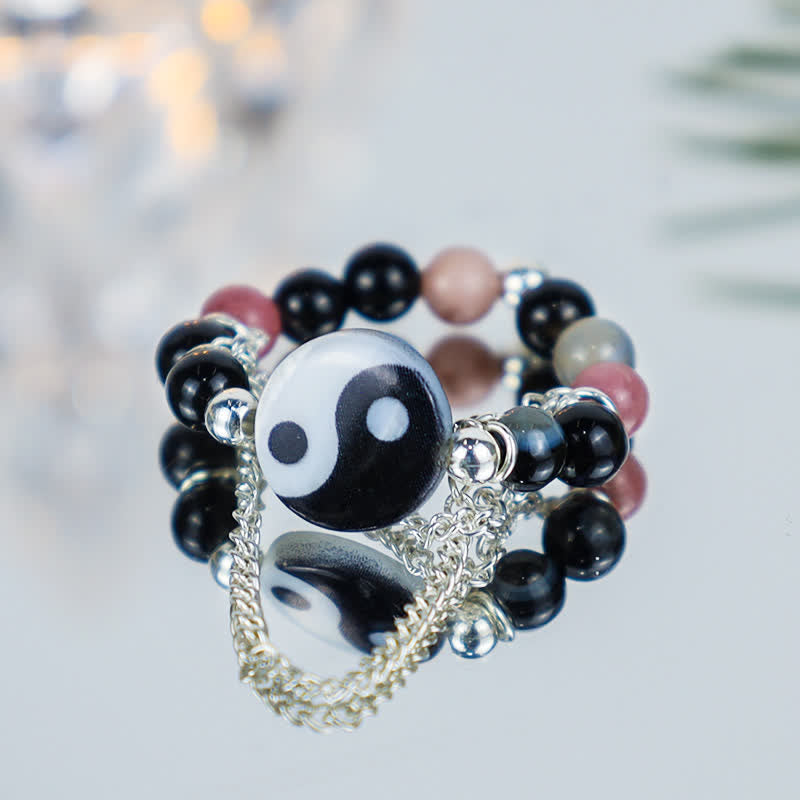 Verstellbarer Achat-Yin-Yang-Symbol-Balance-Glücksring