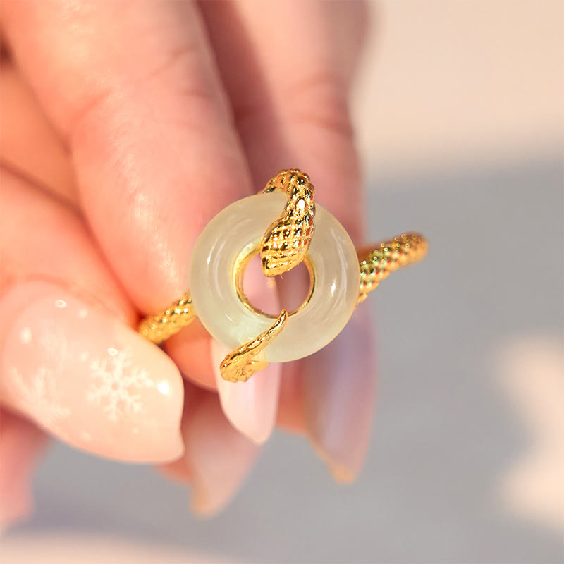 Verstellbarer Schlangenring mit Chalcedon-Friedensschnalle, 925er Sterlingsilber