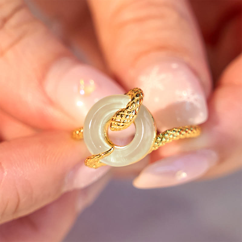 Verstellbarer Schlangenring mit Chalcedon-Friedensschnalle, 925er Sterlingsilber