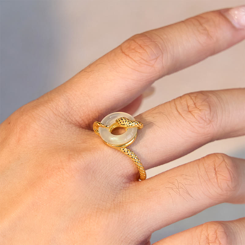 Verstellbarer Schlangenring mit Chalcedon-Friedensschnalle, 925er Sterlingsilber