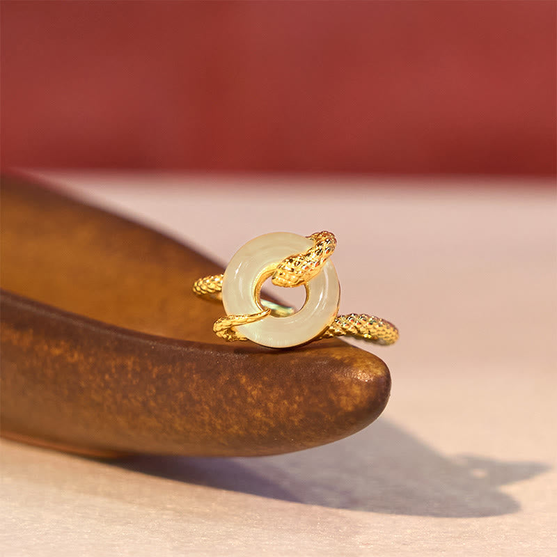 Verstellbarer Schlangenring mit Chalcedon-Friedensschnalle, 925er Sterlingsilber