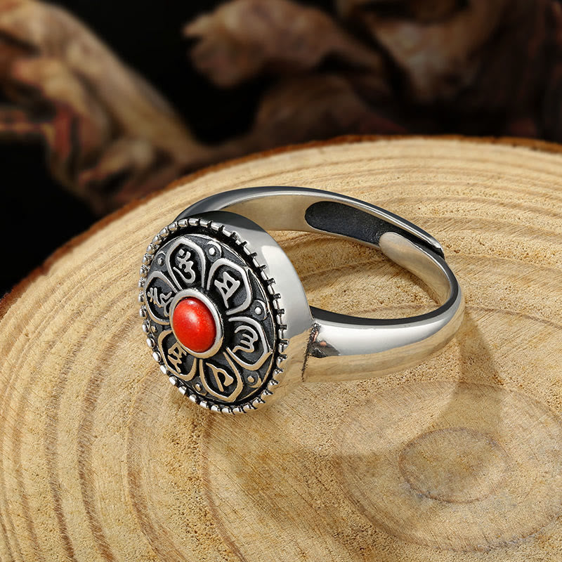 Verstellbarer Kupferring „Om Mani Padme Hum“ mit spirituellem Frieden