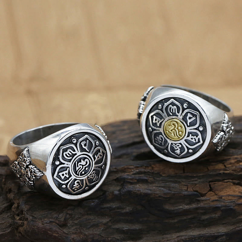 Verstellbarer, drehbarer Ring aus Kupfer mit Om Mani Padme Hum