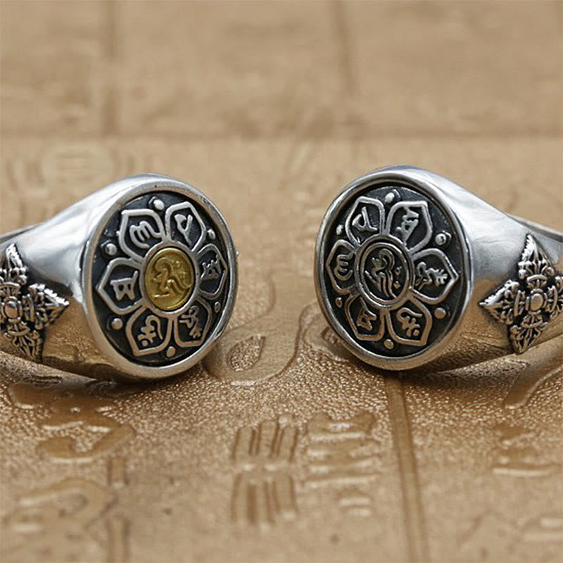 Verstellbarer, drehbarer Ring aus Kupfer mit Om Mani Padme Hum