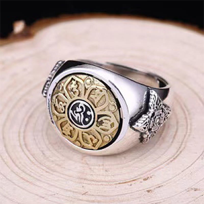 Verstellbarer, drehbarer Ring aus Kupfer mit Om Mani Padme Hum