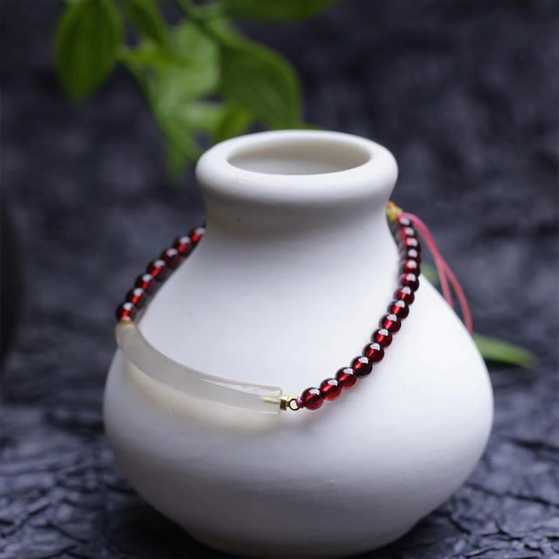 Verstellbares Granat-Grau-Achat-Armband für Ruhe und Ausgeglichenheit