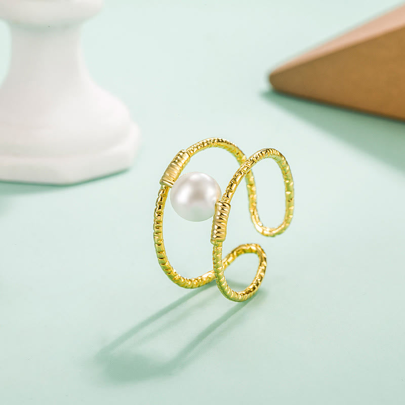 Verstellbarer Glücksring aus Jade und Perlen, doppellagig, Kupfer