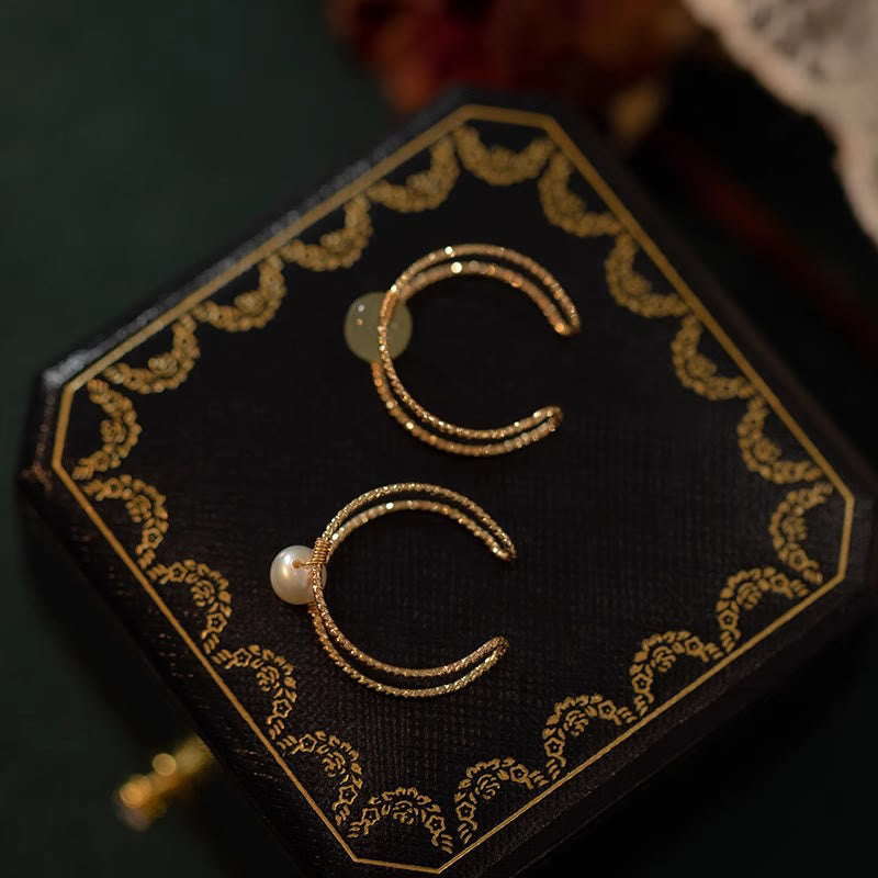 Verstellbarer Glücksring aus Jade und Perlen, doppellagig, Kupfer