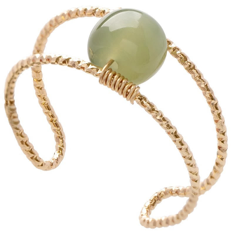 Verstellbarer Glücksring aus Jade und Perlen, doppellagig, Kupfer