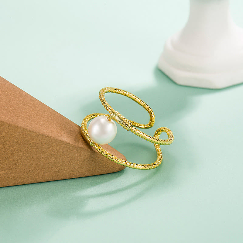 Verstellbarer Glücksring aus Jade und Perlen, doppellagig, Kupfer