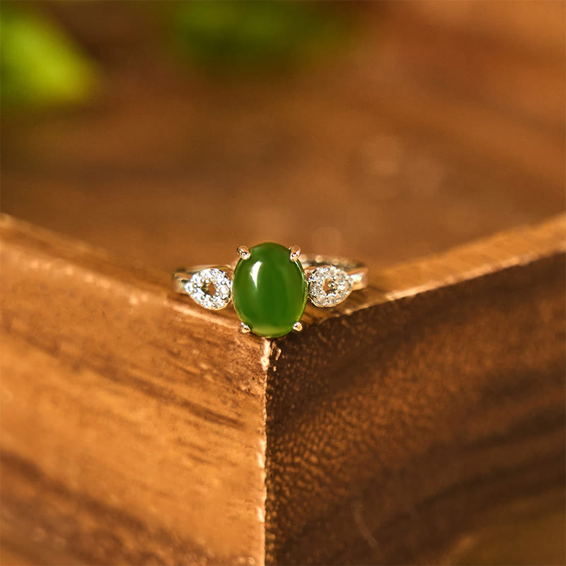 Verstellbarer Jade-Wohlstandsring 8 x 10 mm mit Schnalle, Gold oder Silber