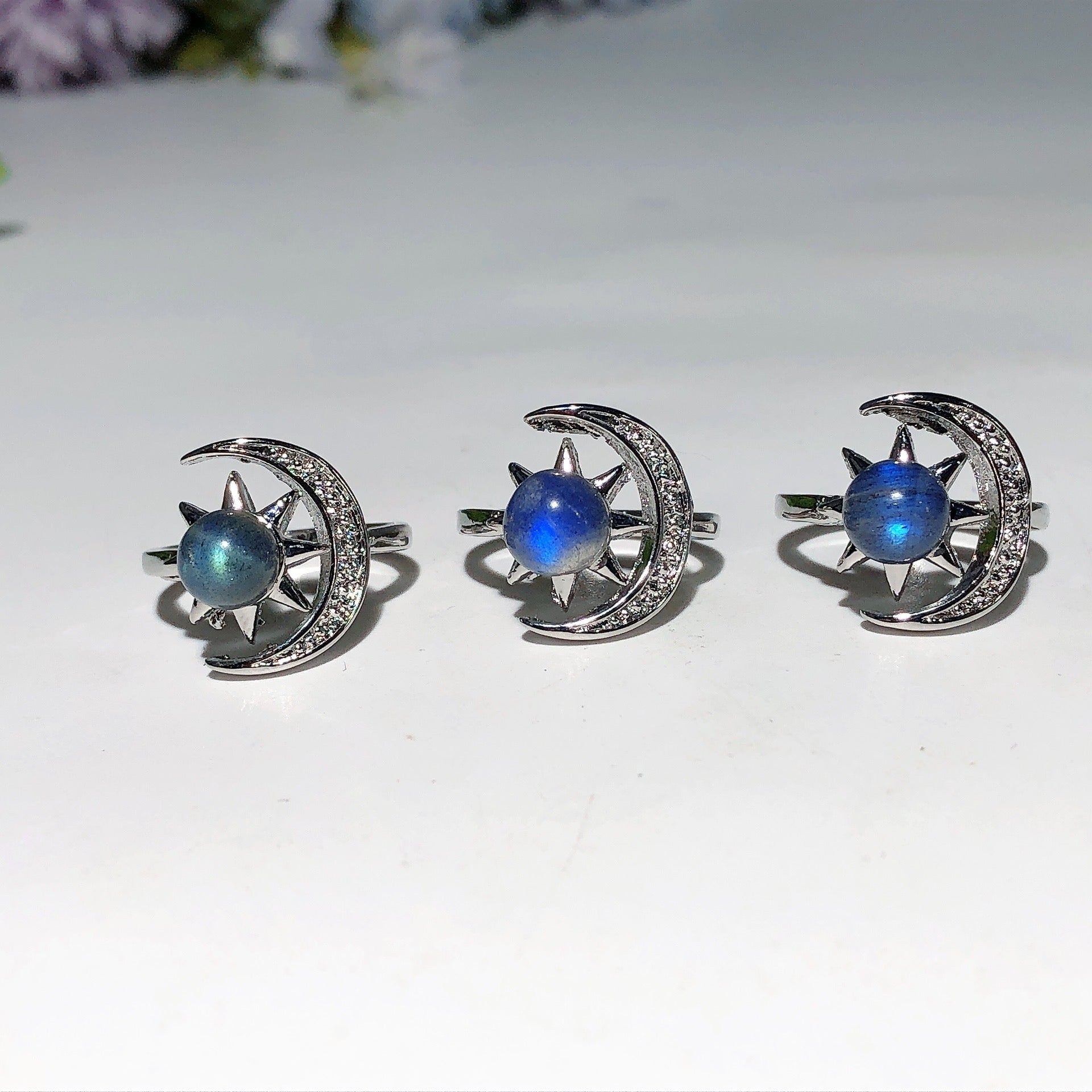 Adjustable Labradorite Moon & Butterfly Healing Ring