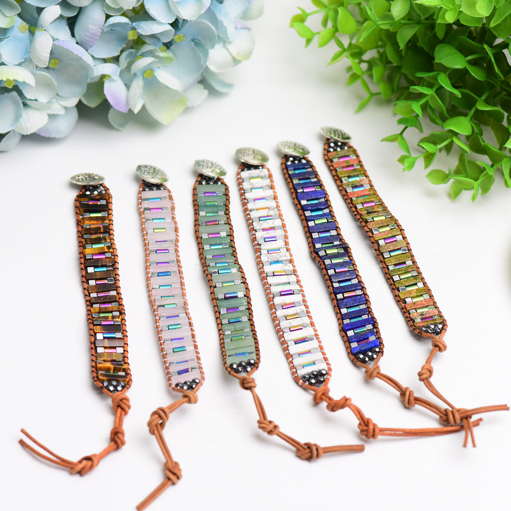 Adjustable Leather Wrap Chakra Healing Bracelet Natural Stone